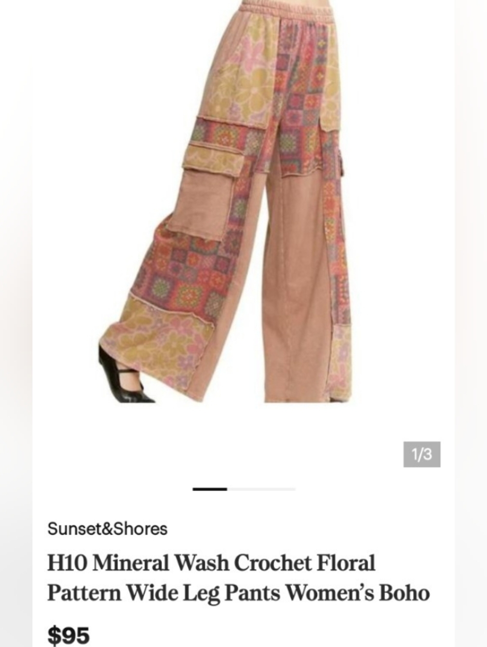 Cold Weather Sweatpants Mineral Wash Crochet Floral Pattern Wide Leg New